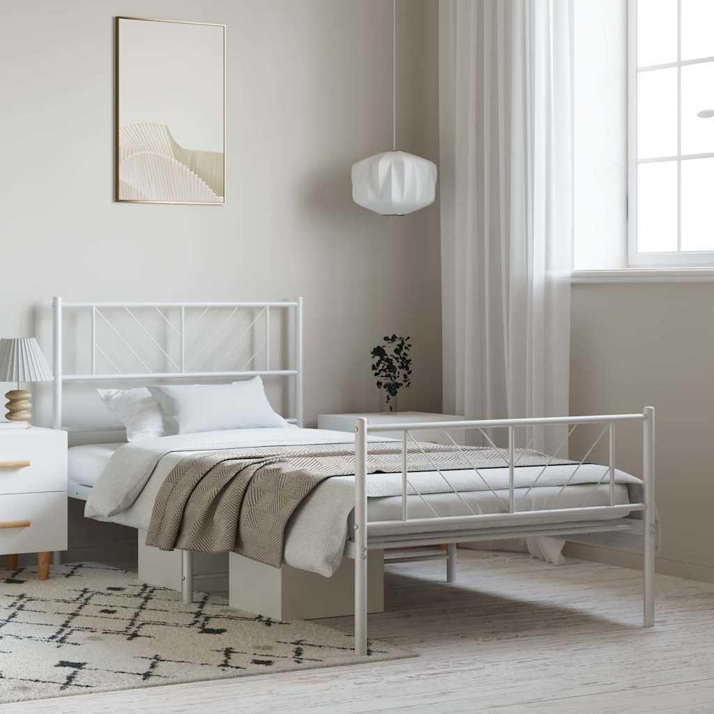Metal Bed Frame without Mattress with Footboard White 100x190cm