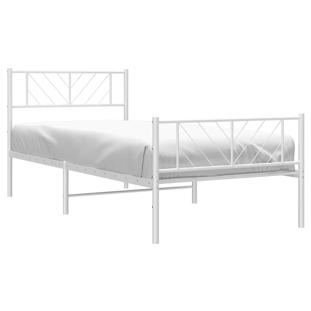 Metal Bed Frame without Mattress with Footboard White 100x190cm