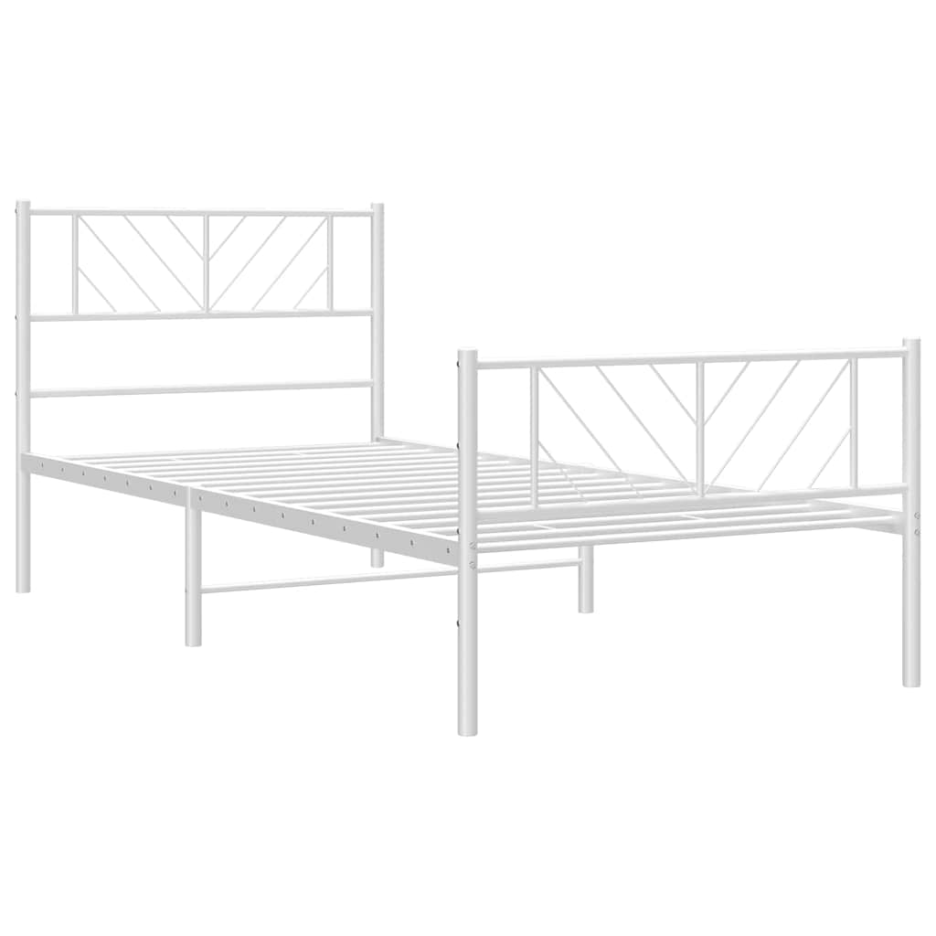 Metal Bed Frame without Mattress with Footboard White 100x190cm