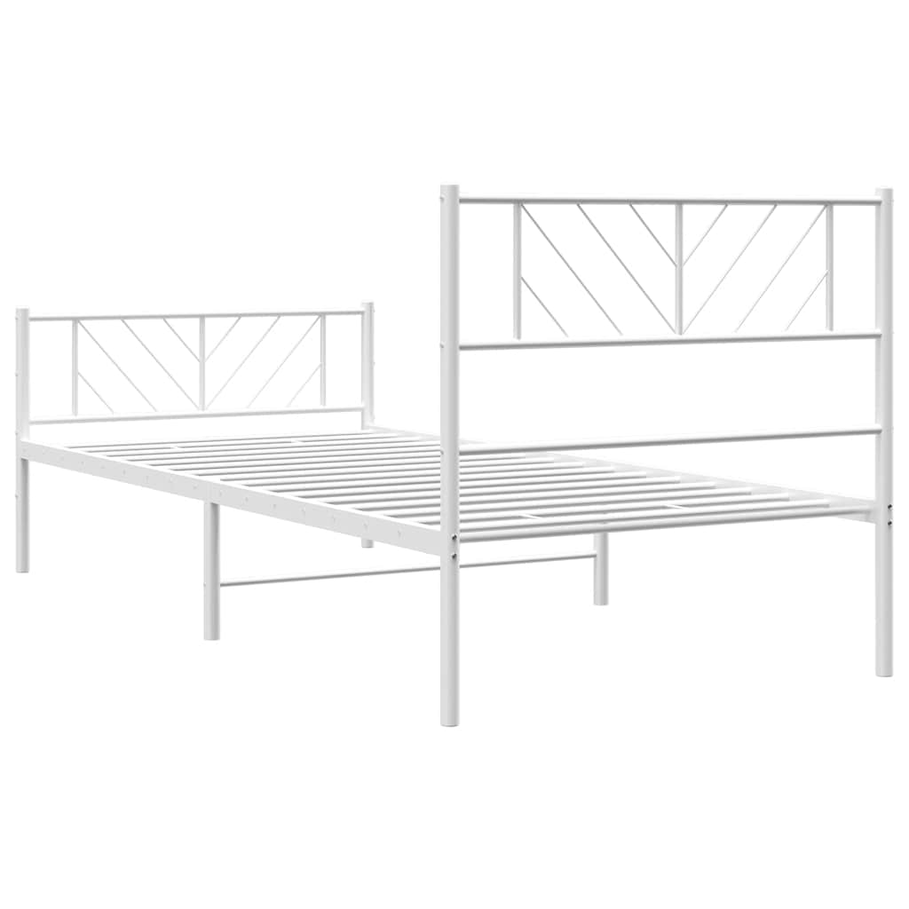Metal Bed Frame without Mattress with Footboard White 100x190cm