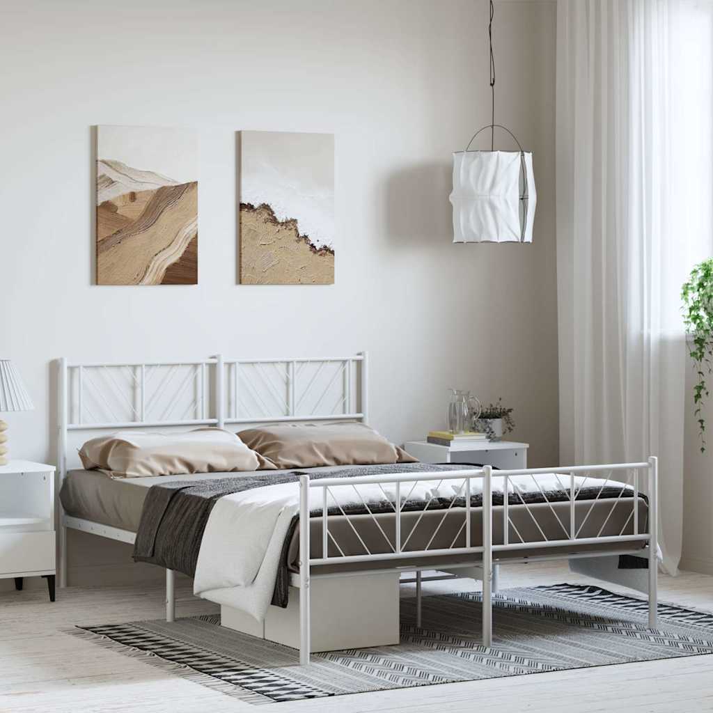 Metal Bed Frame without Mattress with Footboard White 135x190cm