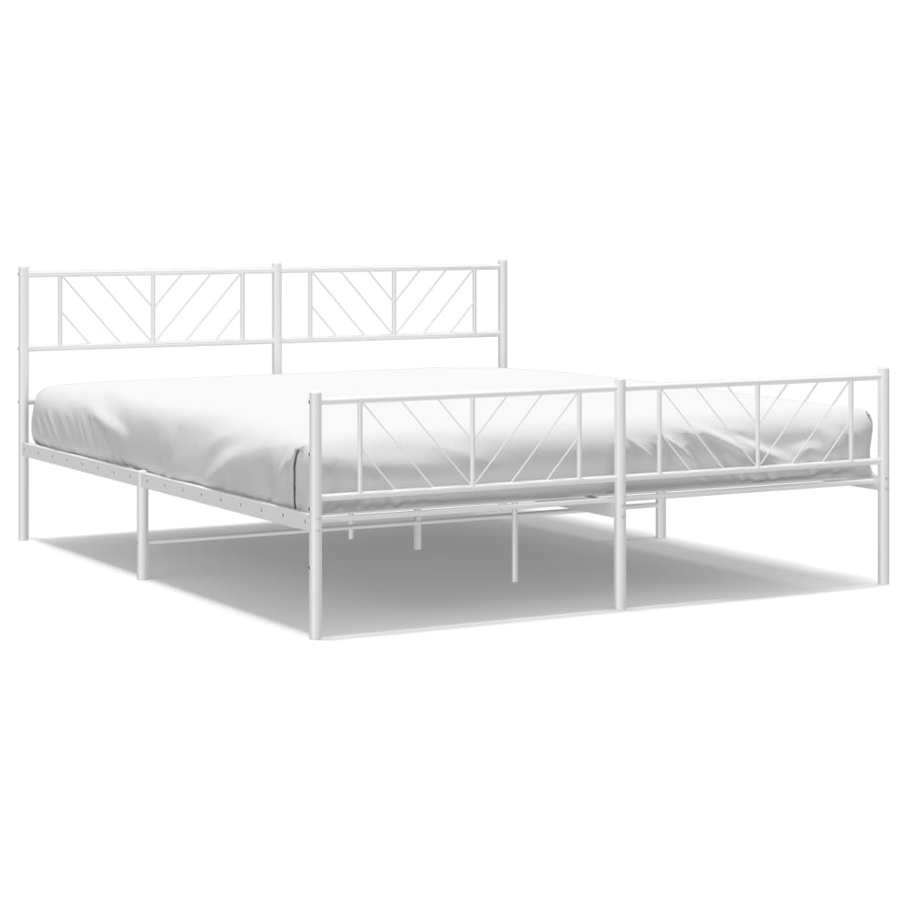 Metal Bed Frame without Mattress with Footboard White 180x200cm