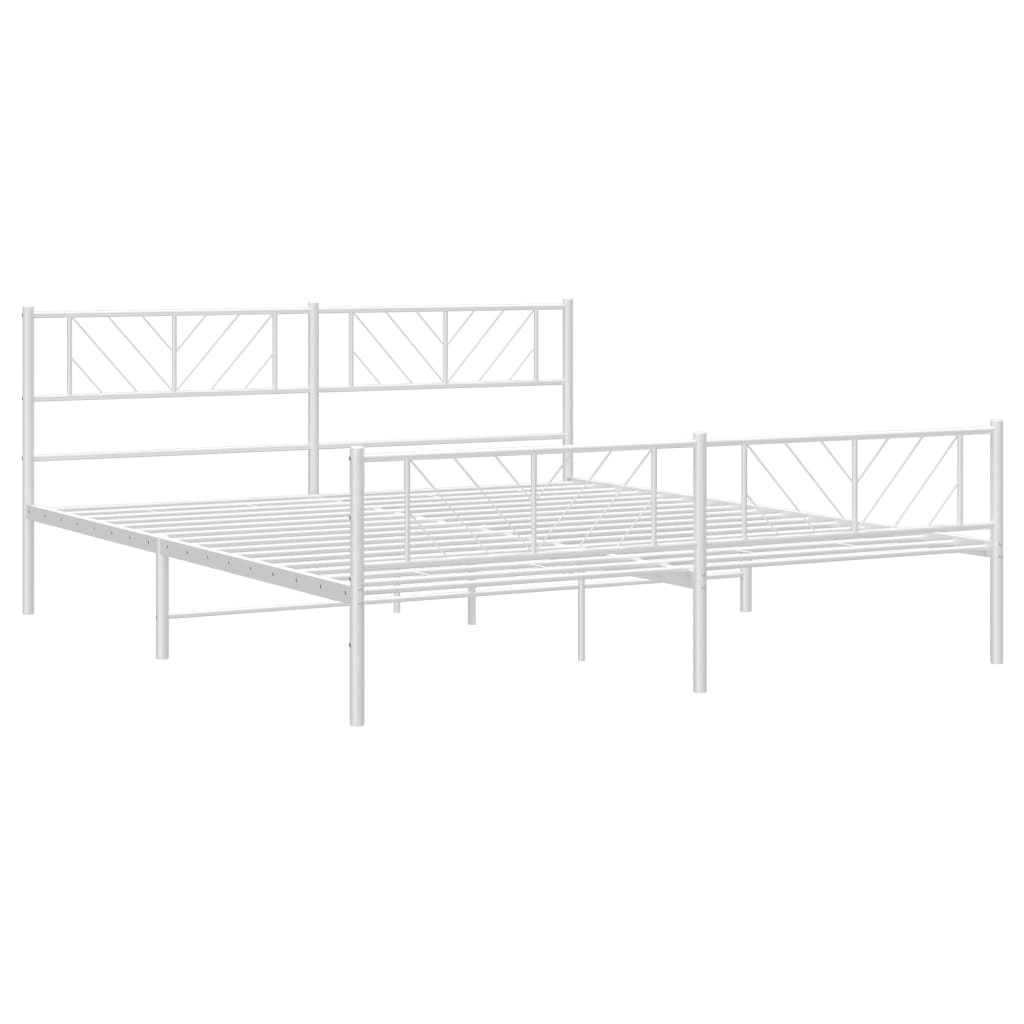 Metal Bed Frame without Mattress with Footboard White 180x200cm