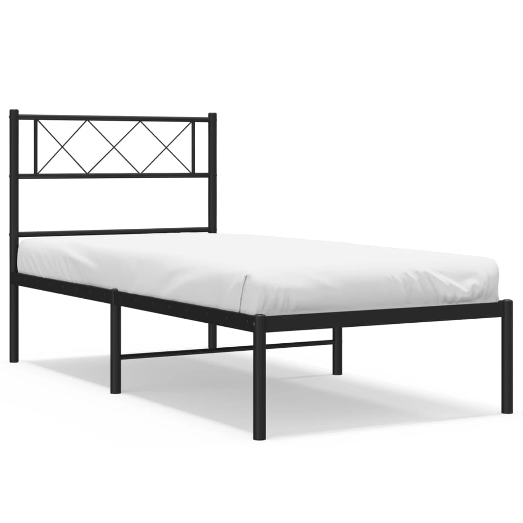 vidaXL Metal Bed Frame without Mattress with Headboard Black 75x190cm