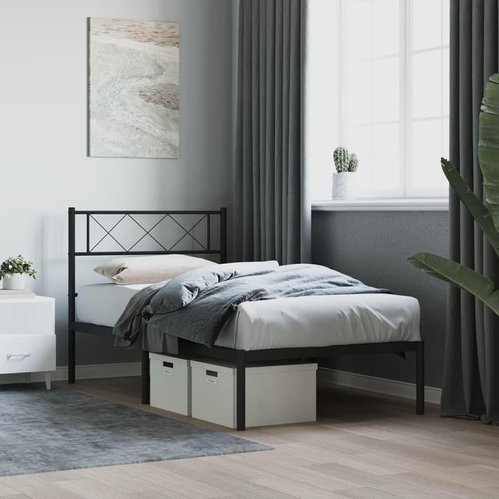 Metal Bed Frame without Mattress with Headboard Black 80x200cm