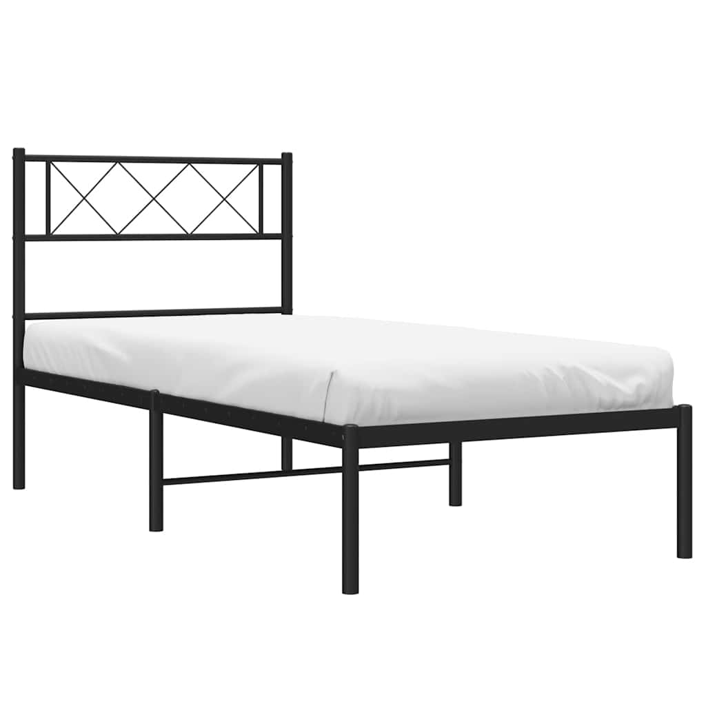 Metal Bed Frame without Mattress with Headboard Black 100x190cm