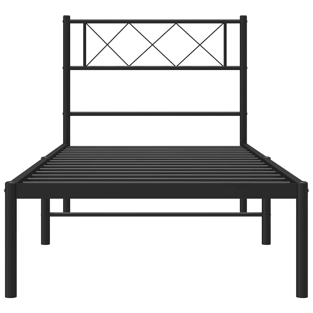 Metal Bed Frame without Mattress with Headboard Black 100x190cm