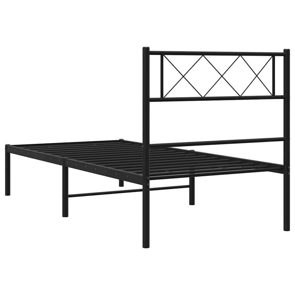 Metal Bed Frame without Mattress with Headboard Black 100x190cm