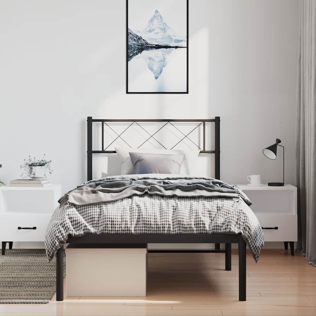 Metal Bed Frame without Mattress with Headboard Black 100x190cm