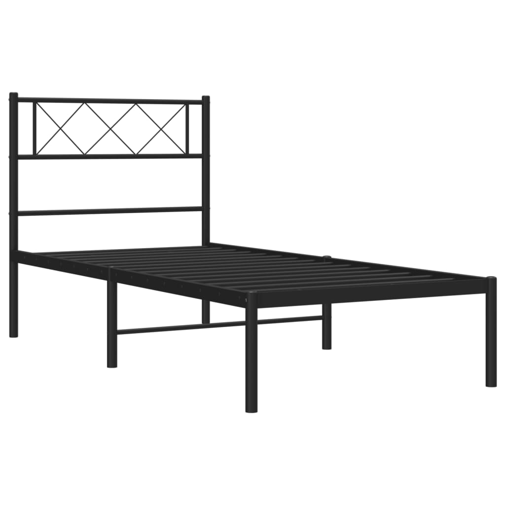 Metal Bed Frame without Mattress with Headboard Black 107x203cm