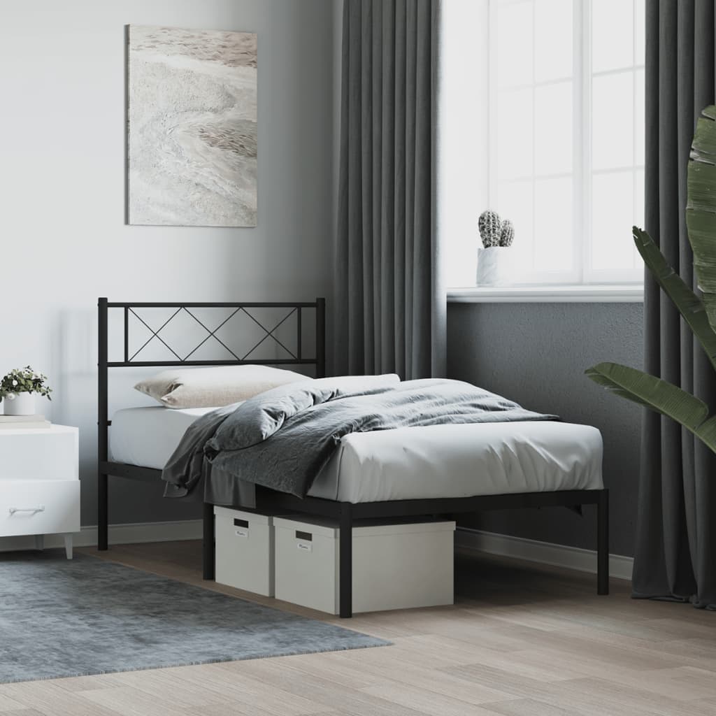 Metal Bed Frame without Mattress with Headboard Black 107x203cm