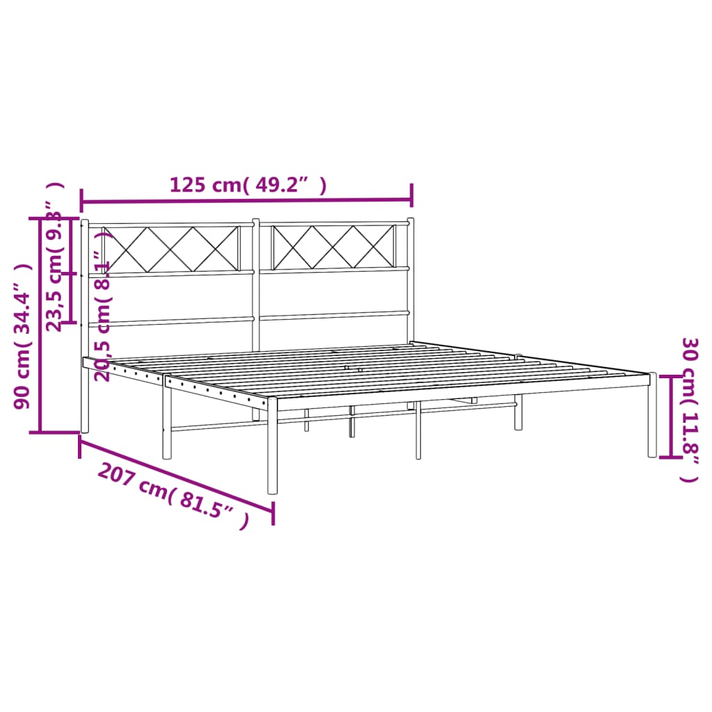 vidaXL Metal Bed Frame without Mattress with Headboard Black 120x200cm