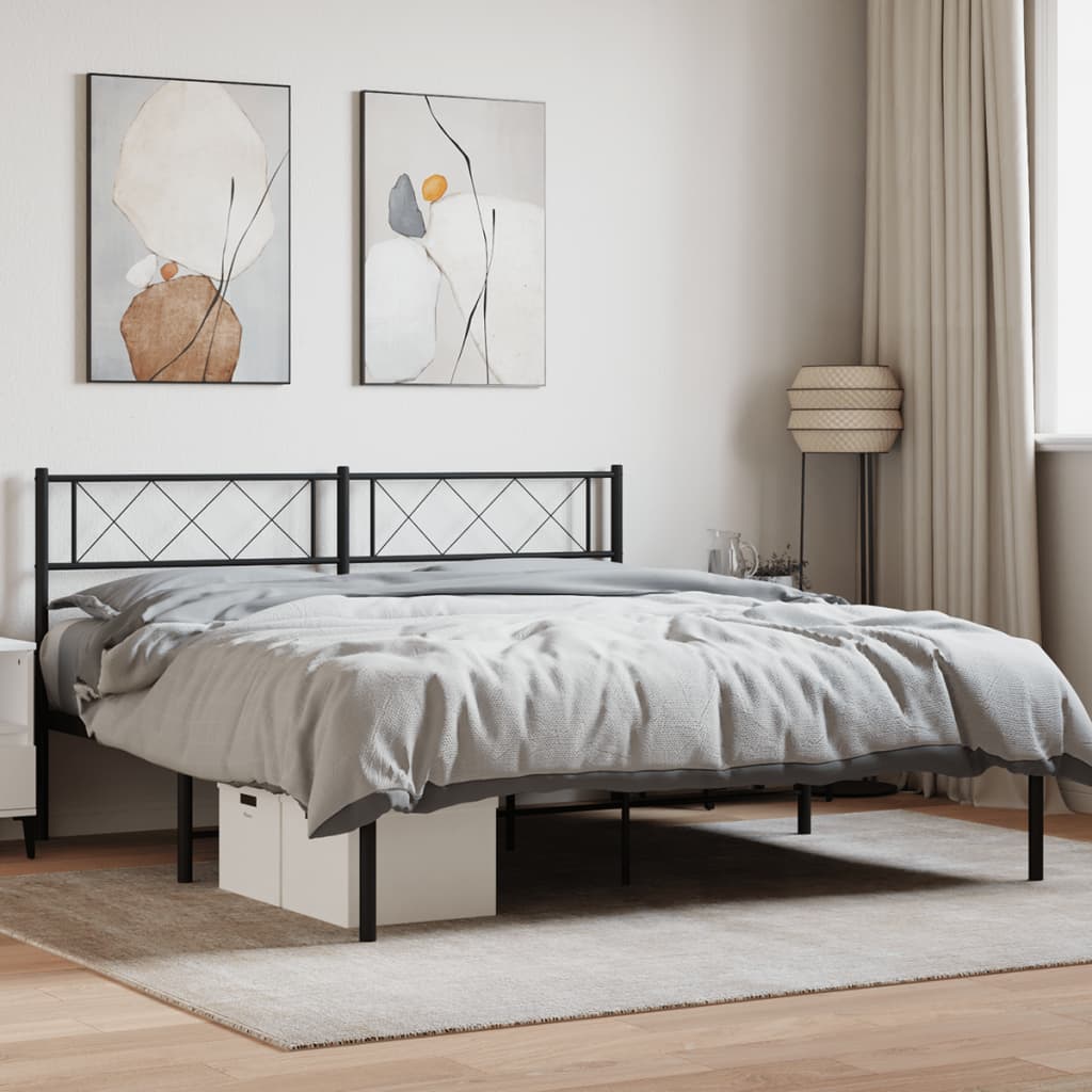 vidaXL Metal Bed Frame without Mattress with Headboard Black 120x200cm