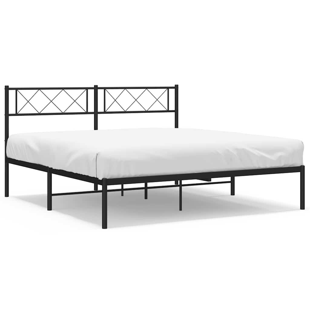 Metal Bed Frame without Mattress with Headboard Black 135x190cm