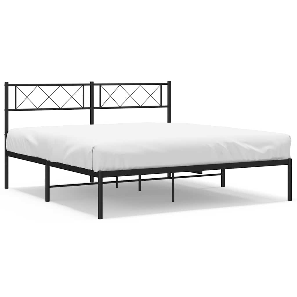 Metal Bed Frame without Mattress with Headboard Black 150x200cm