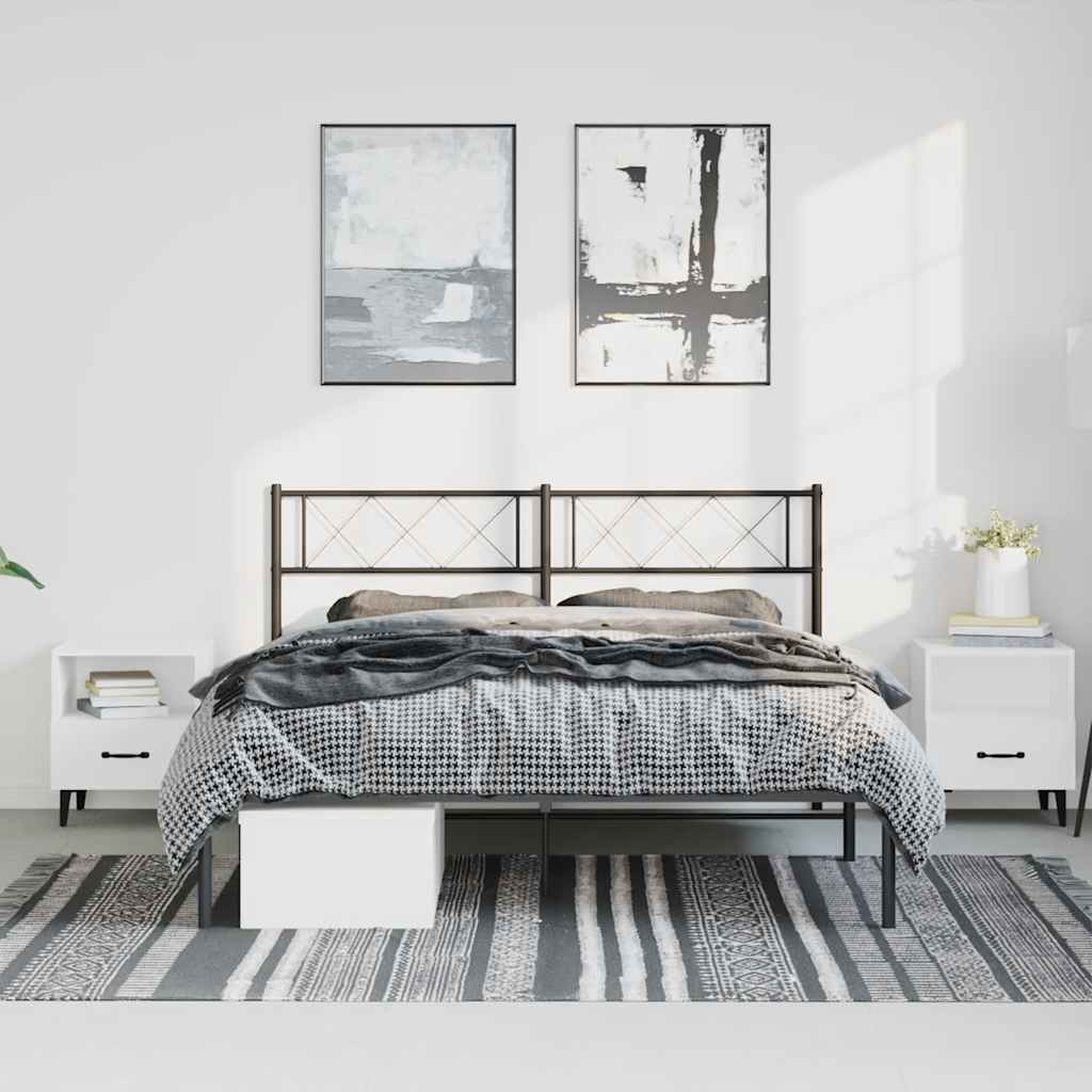 Metal Bed Frame without Mattress with Headboard Black 150x200cm