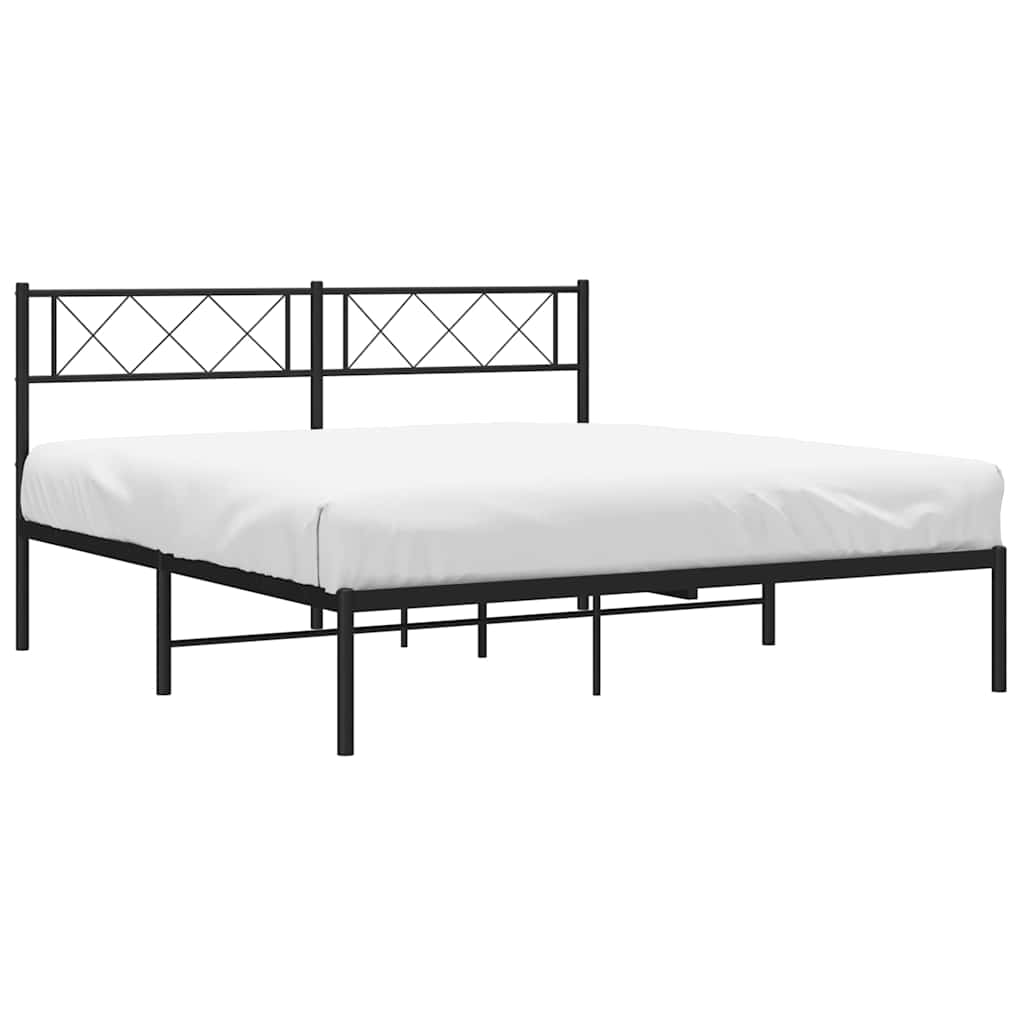 Metal Bed Frame without Mattress with Headboard Black 150x200cm