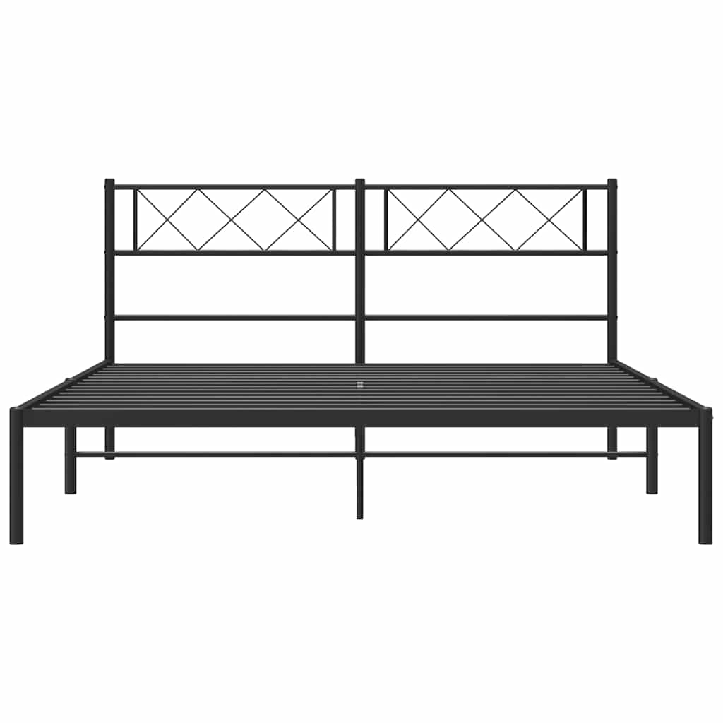 Metal Bed Frame without Mattress with Headboard Black 150x200cm
