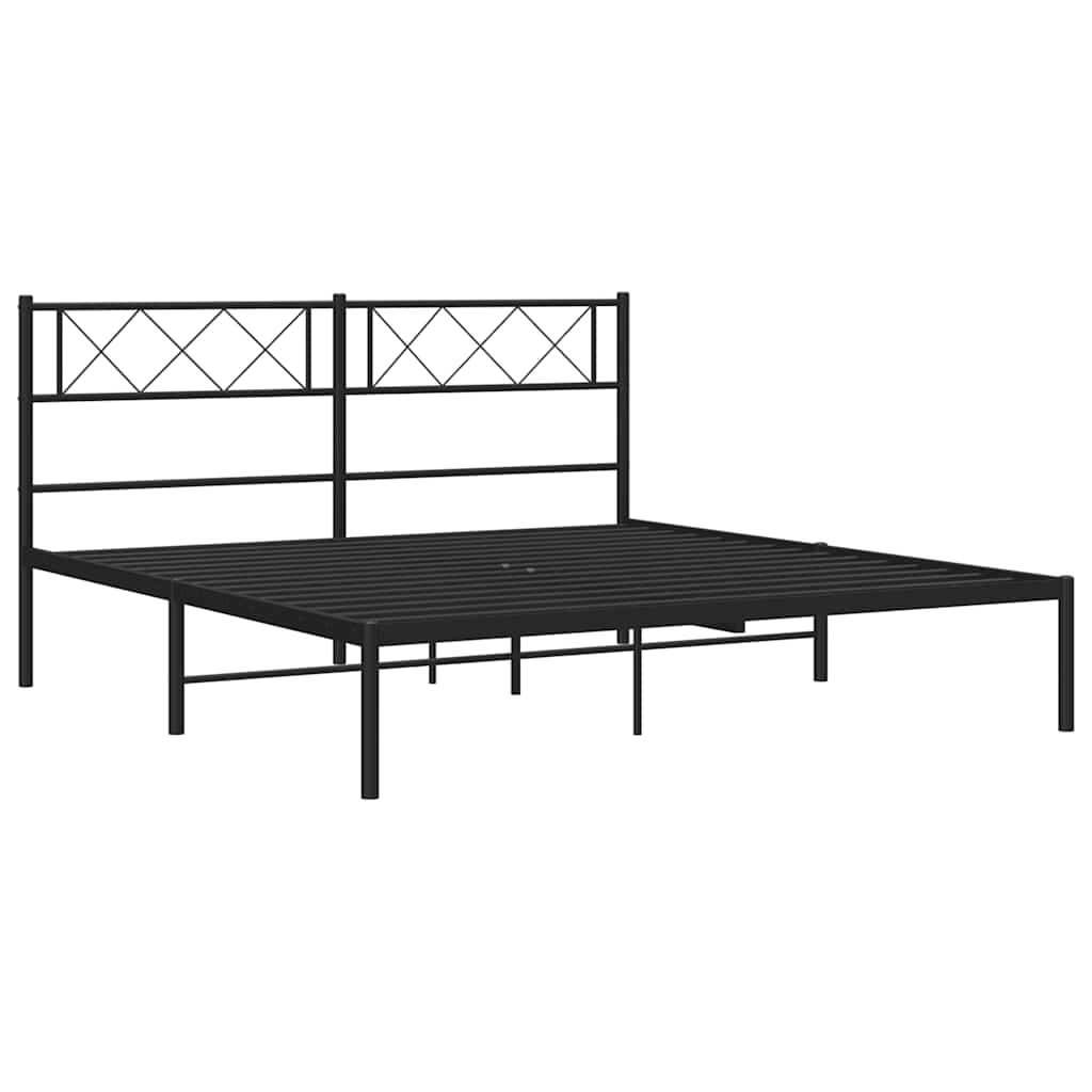 Metal Bed Frame without Mattress with Headboard Black 150x200cm