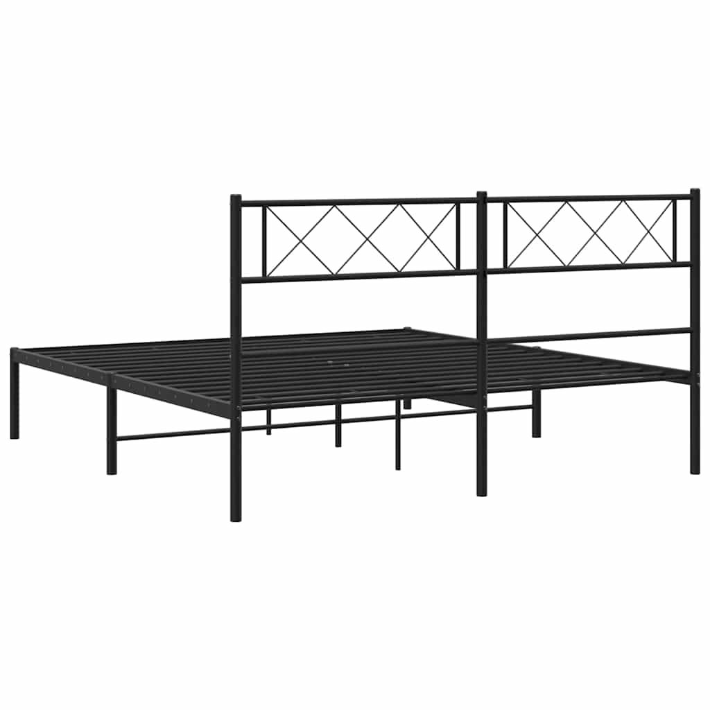 Metal Bed Frame without Mattress with Headboard Black 150x200cm
