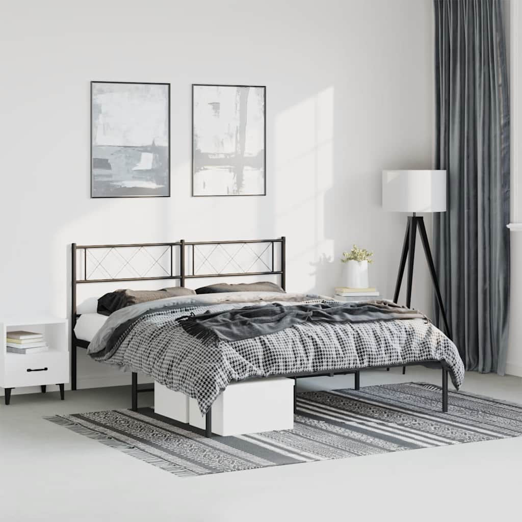 Metal Bed Frame without Mattress with Headboard Black 150x200cm