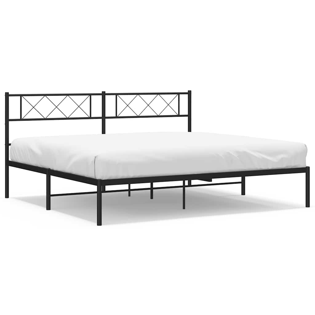 Metal Bed Frame without Mattress with Headboard Black 183x213cm