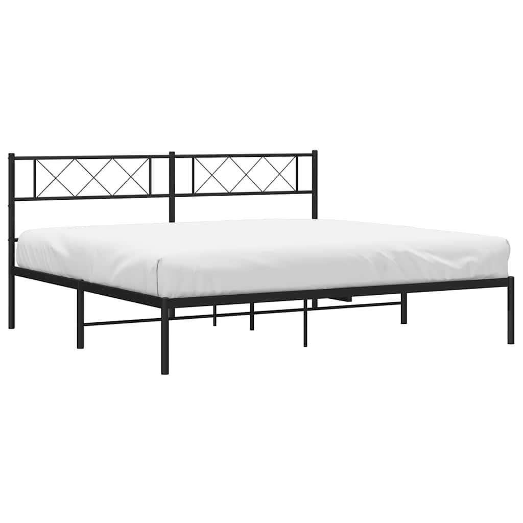 Metal Bed Frame without Mattress with Headboard Black 193x203cm