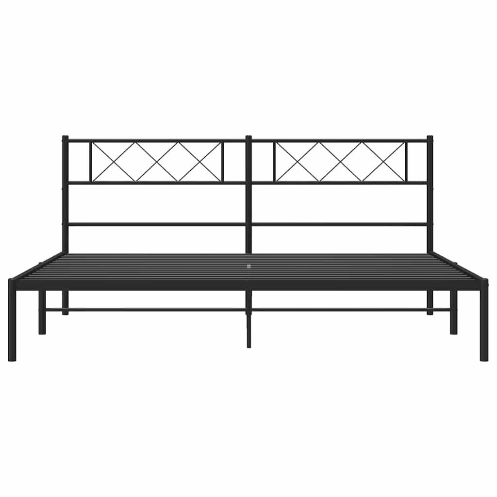 Metal Bed Frame without Mattress with Headboard Black 193x203cm