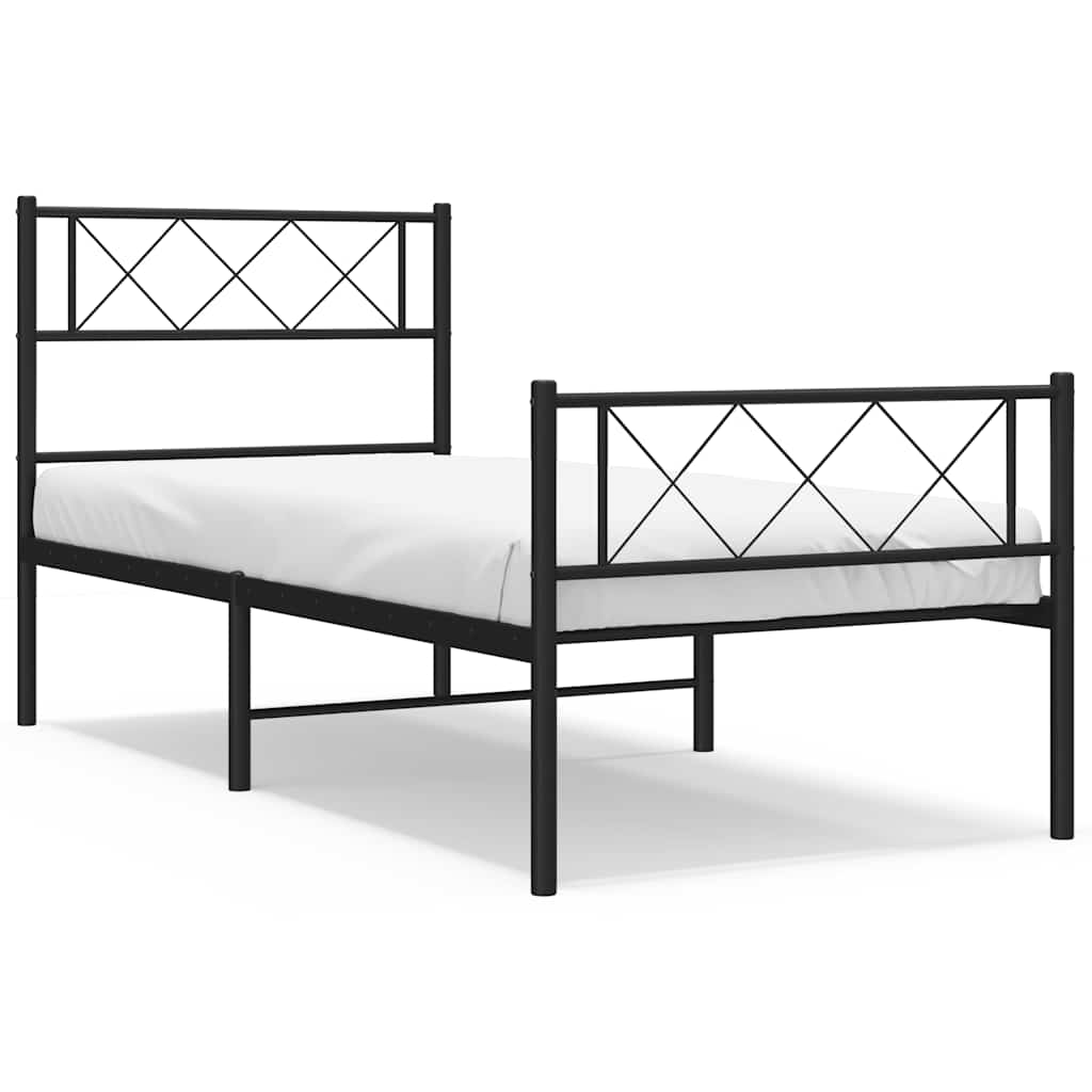 Metal Bed Frame without Mattress with Footboard Black 100x200cm