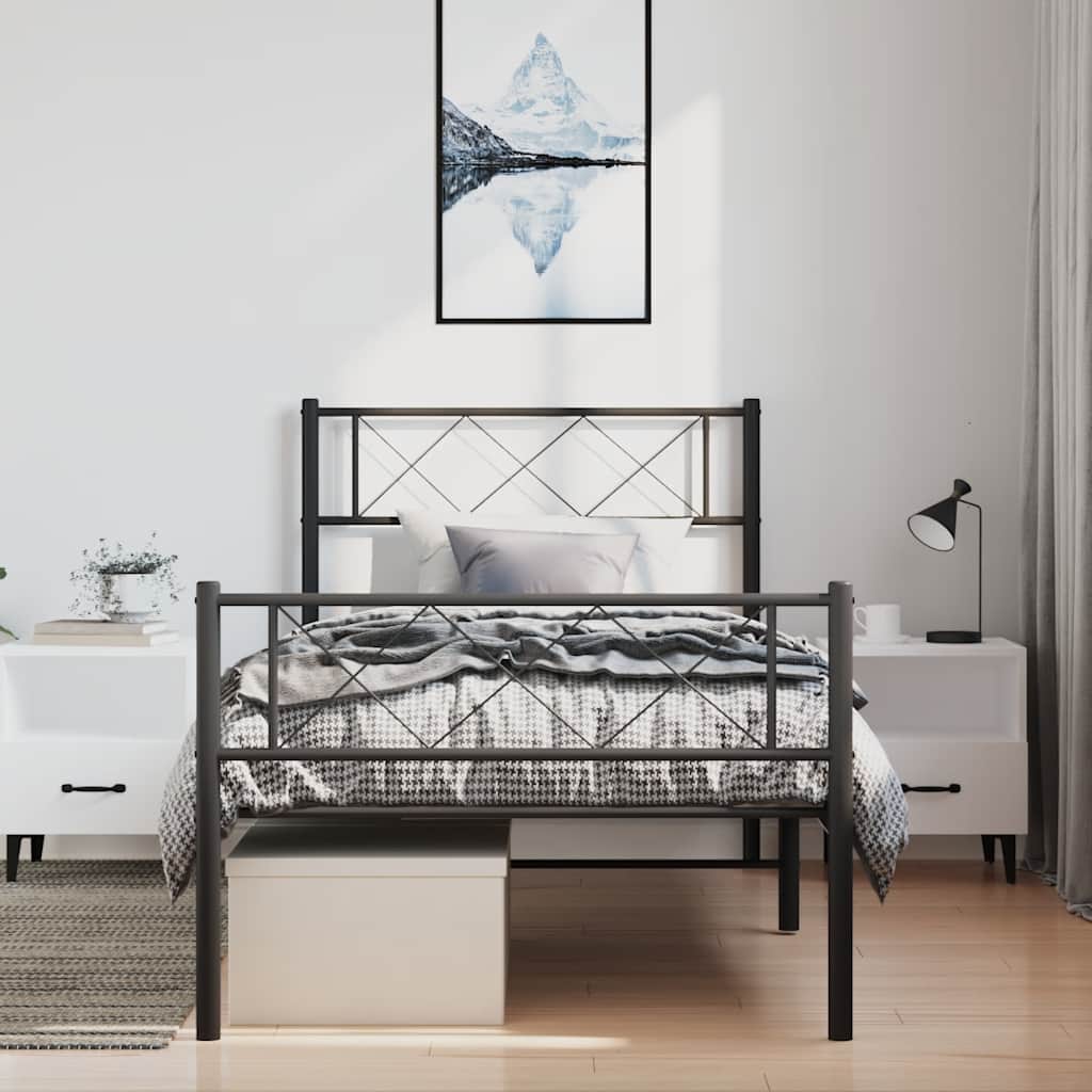 Metal Bed Frame without Mattress with Footboard Black 100x200cm