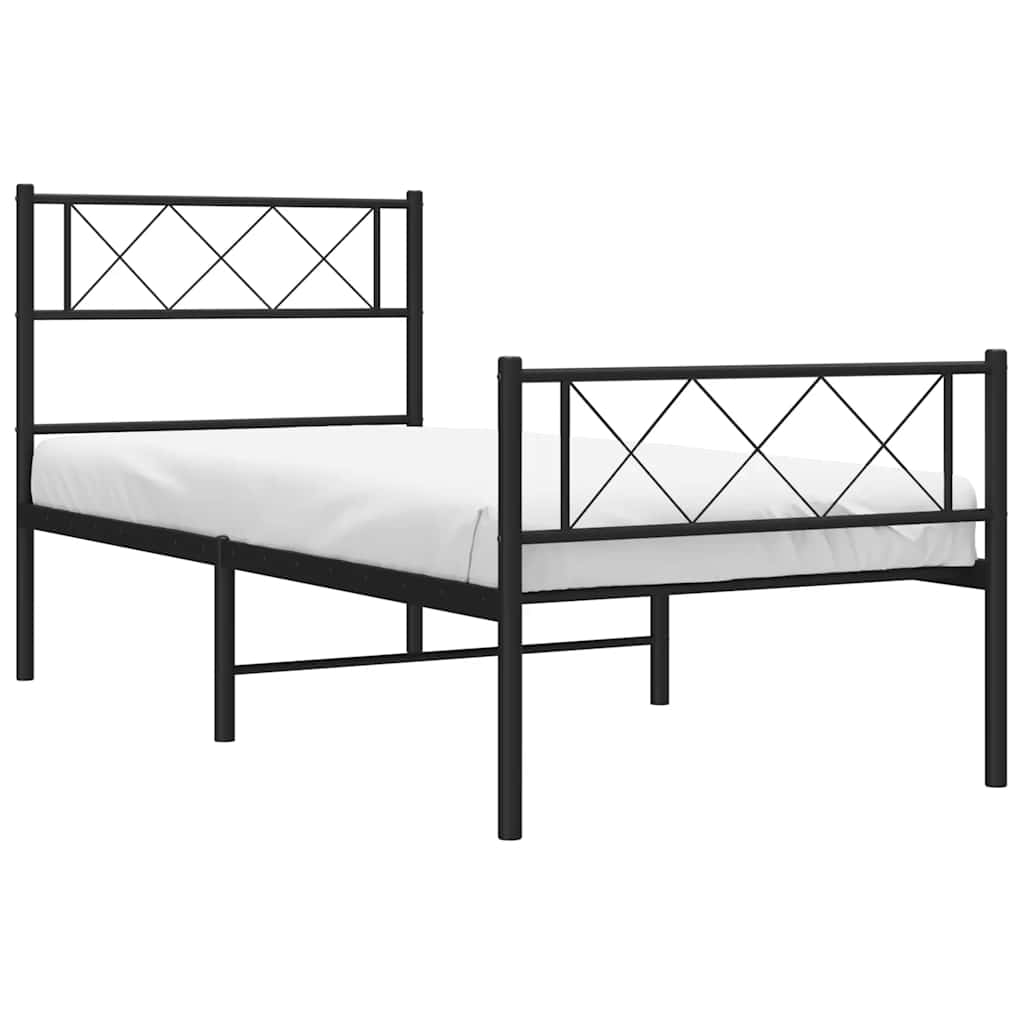 Metal Bed Frame without Mattress with Footboard Black 100x200cm