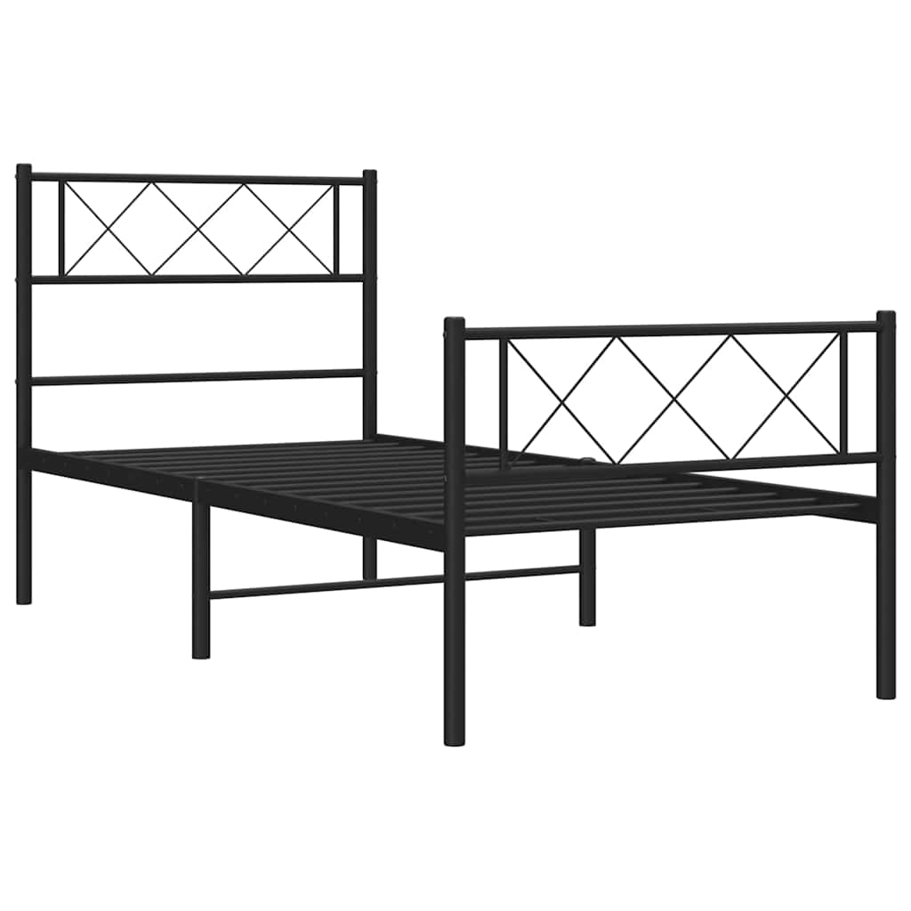 Metal Bed Frame without Mattress with Footboard Black 100x200cm