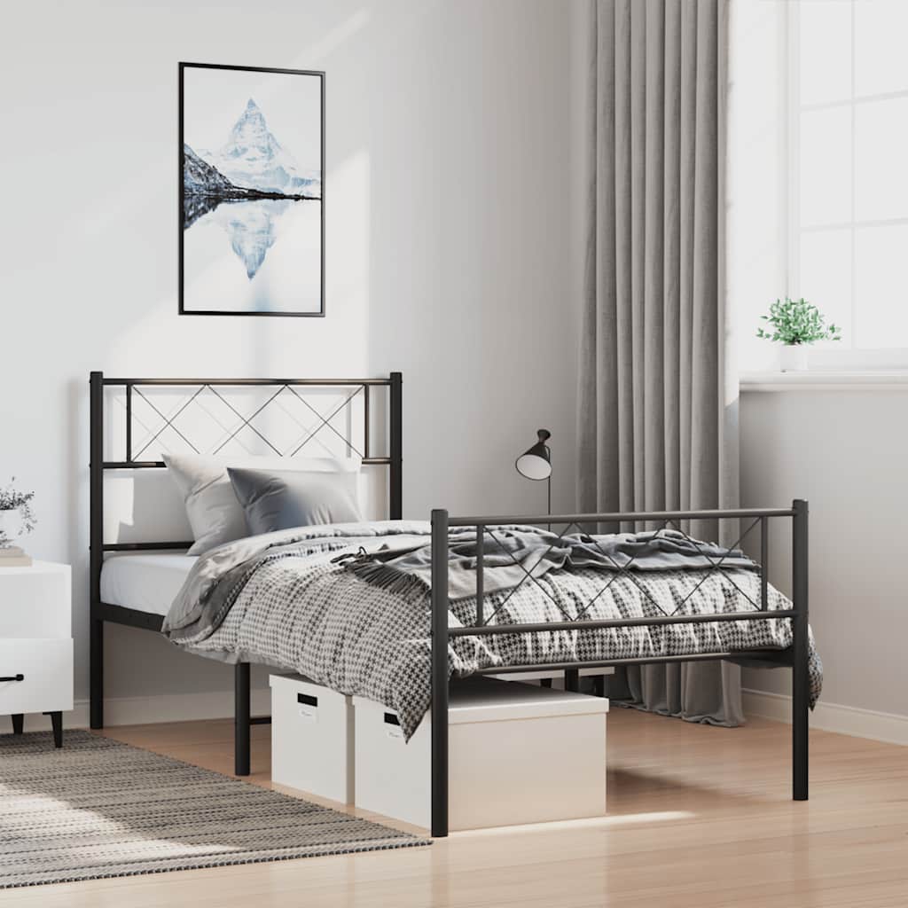 Metal Bed Frame without Mattress with Footboard Black 100x200cm