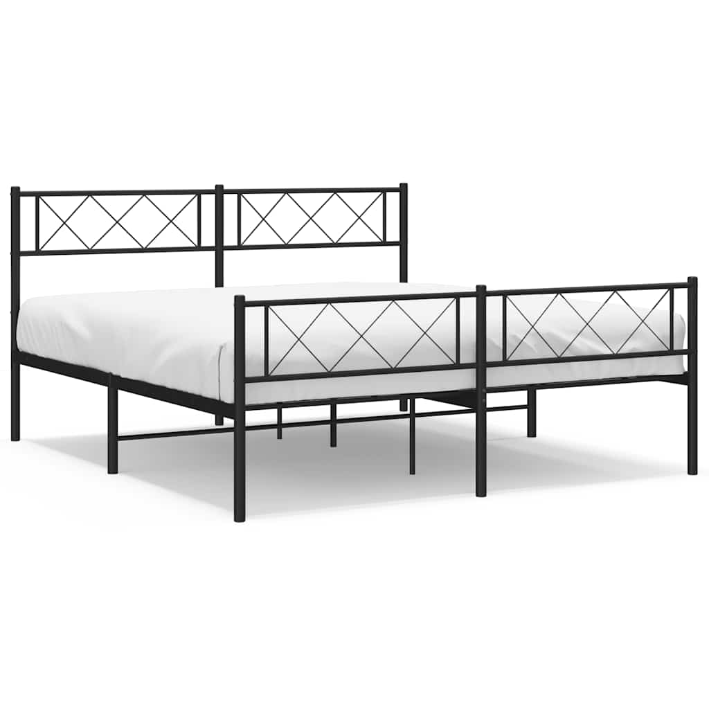 Metal Bed Frame without Mattress with Footboard Black 120x200cm