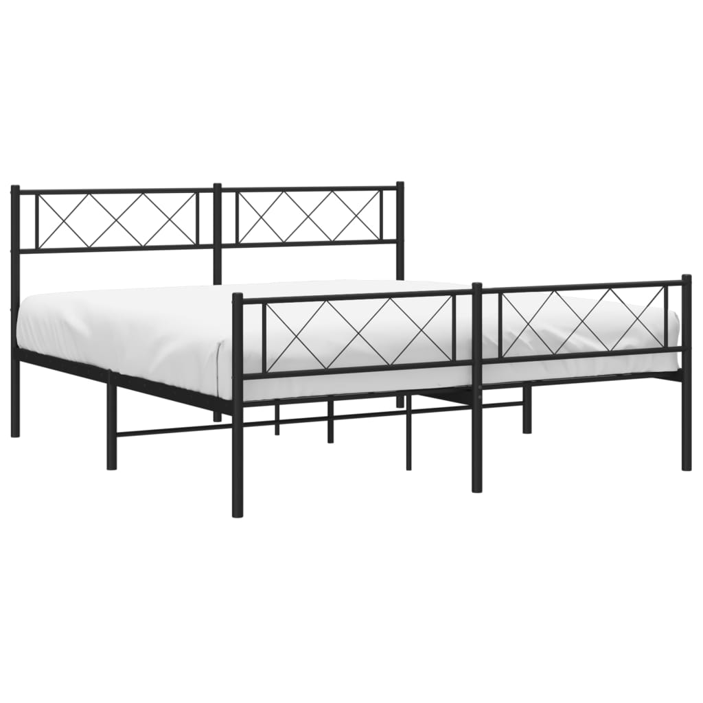 Metal Bed Frame without Mattress with Footboard Black 140x190cm
