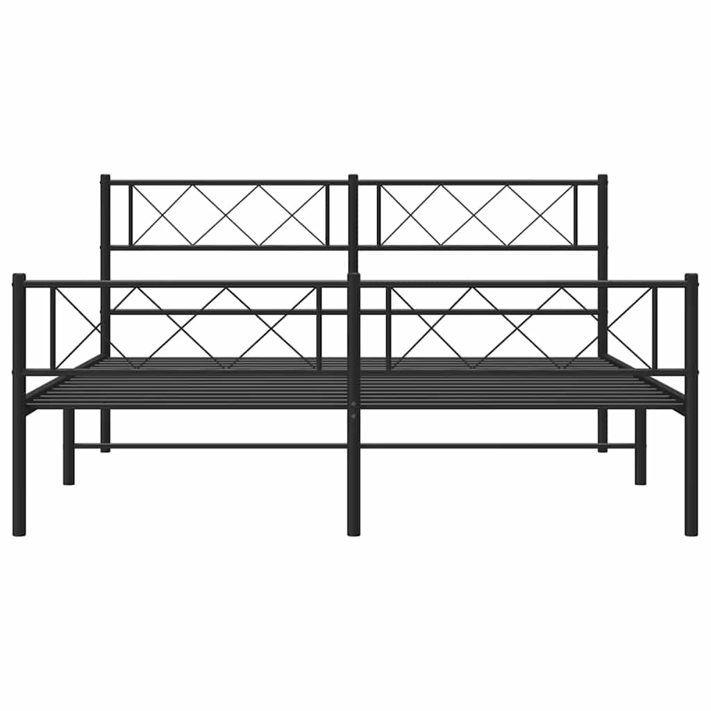 Metal Bed Frame without Mattress with Footboard Black 150x200cm