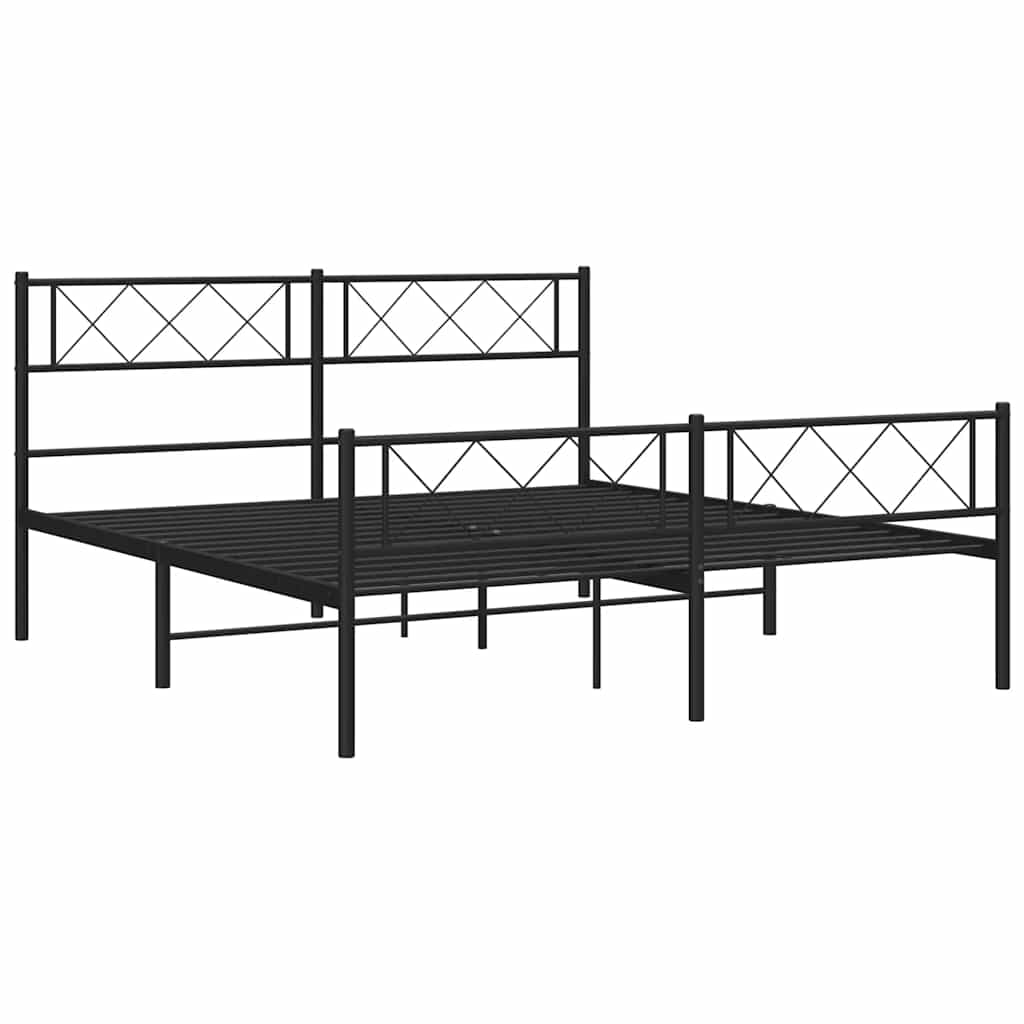Metal Bed Frame without Mattress with Footboard Black 150x200cm