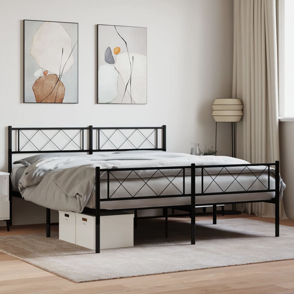 vidaXL Metal Bed Frame without Mattress with Footboard Black 160x200cm