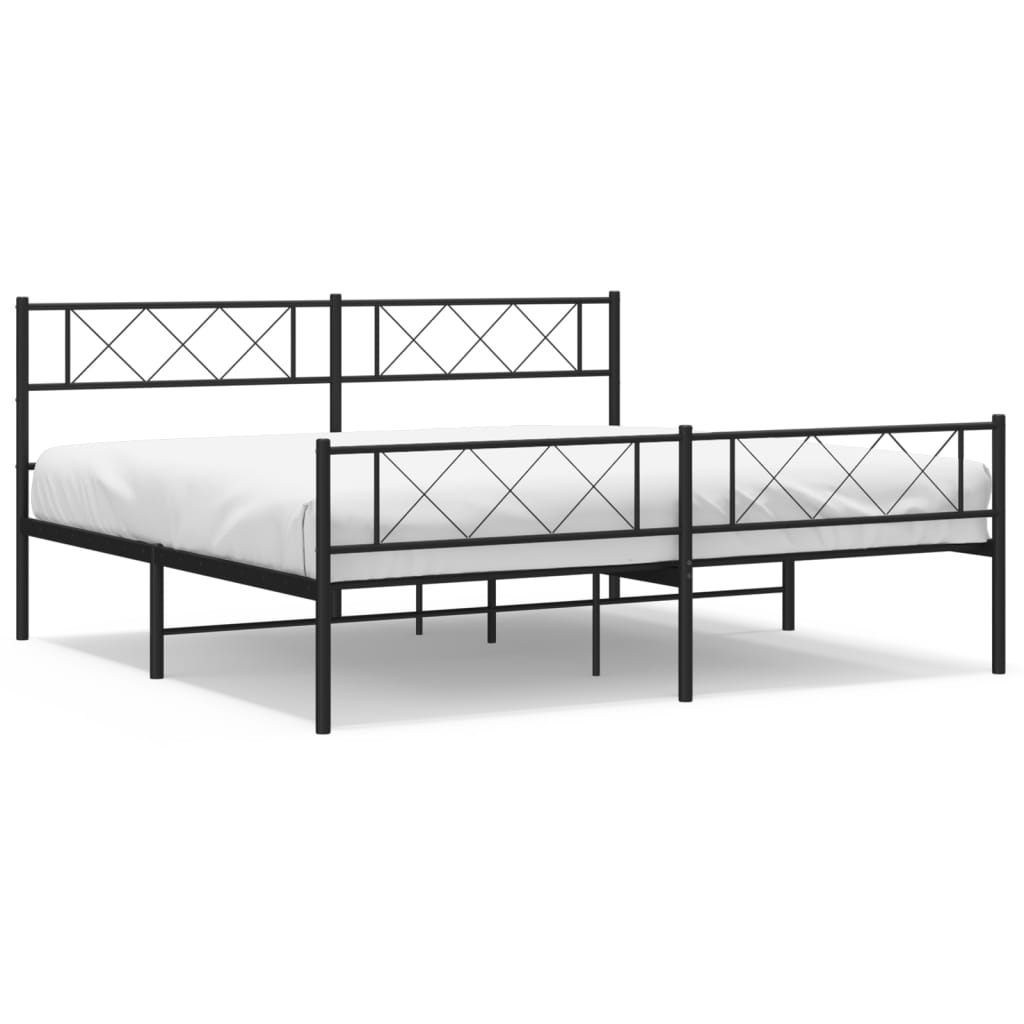 vidaXL Metal Bed Frame without Mattress with Footboard Black 180x200cm