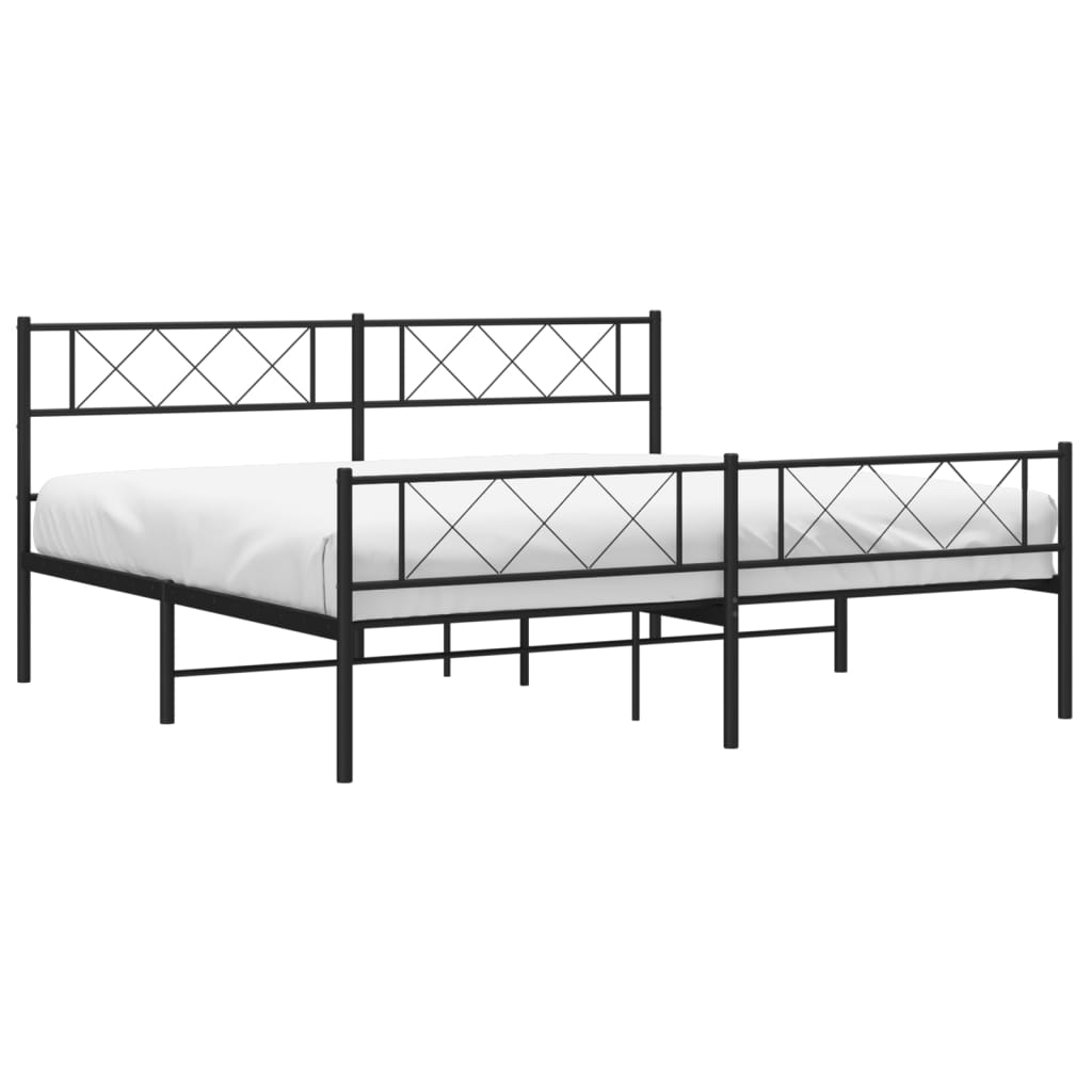 vidaXL Metal Bed Frame without Mattress with Footboard Black 180x200cm