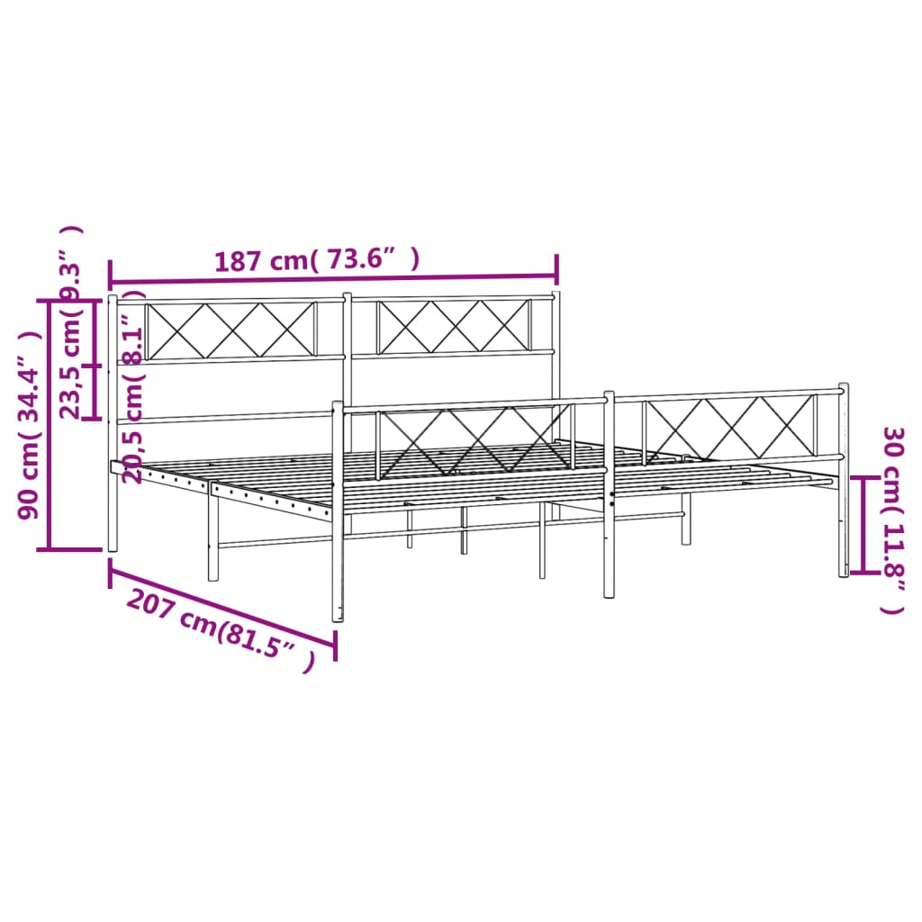 vidaXL Metal Bed Frame without Mattress with Footboard Black 180x200cm