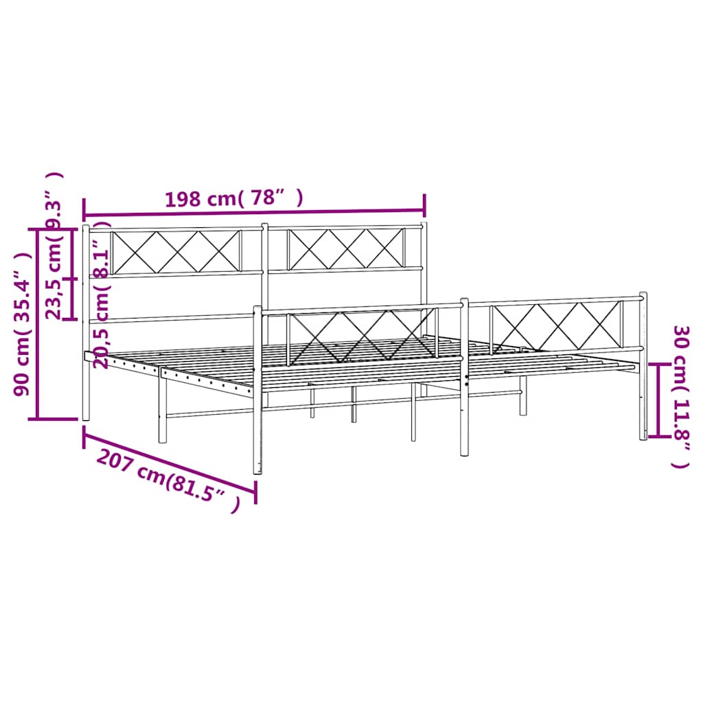 Metal Bed Frame without Mattress with Footboard Black 193x203cm