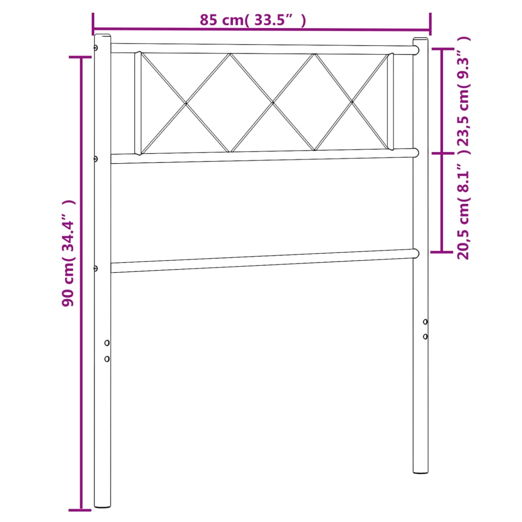 vidaXL Metal Headboard Black 80 cm