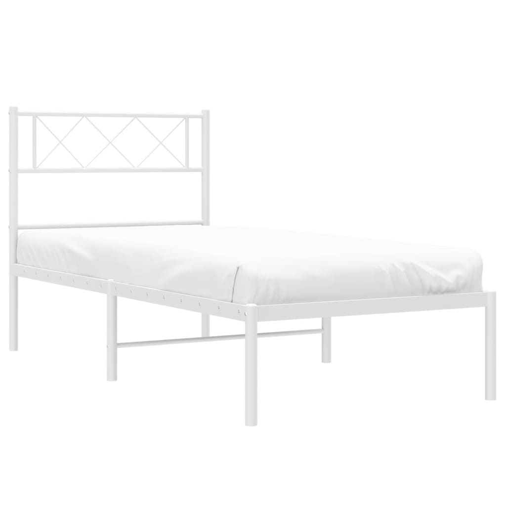 vidaXL Metal Bed Frame without Mattress with Headboard White 75x190cm