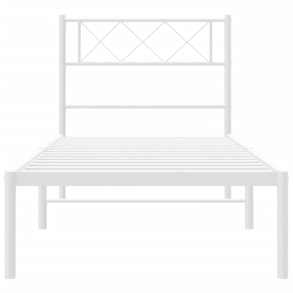 vidaXL Metal Bed Frame without Mattress with Headboard White 75x190cm