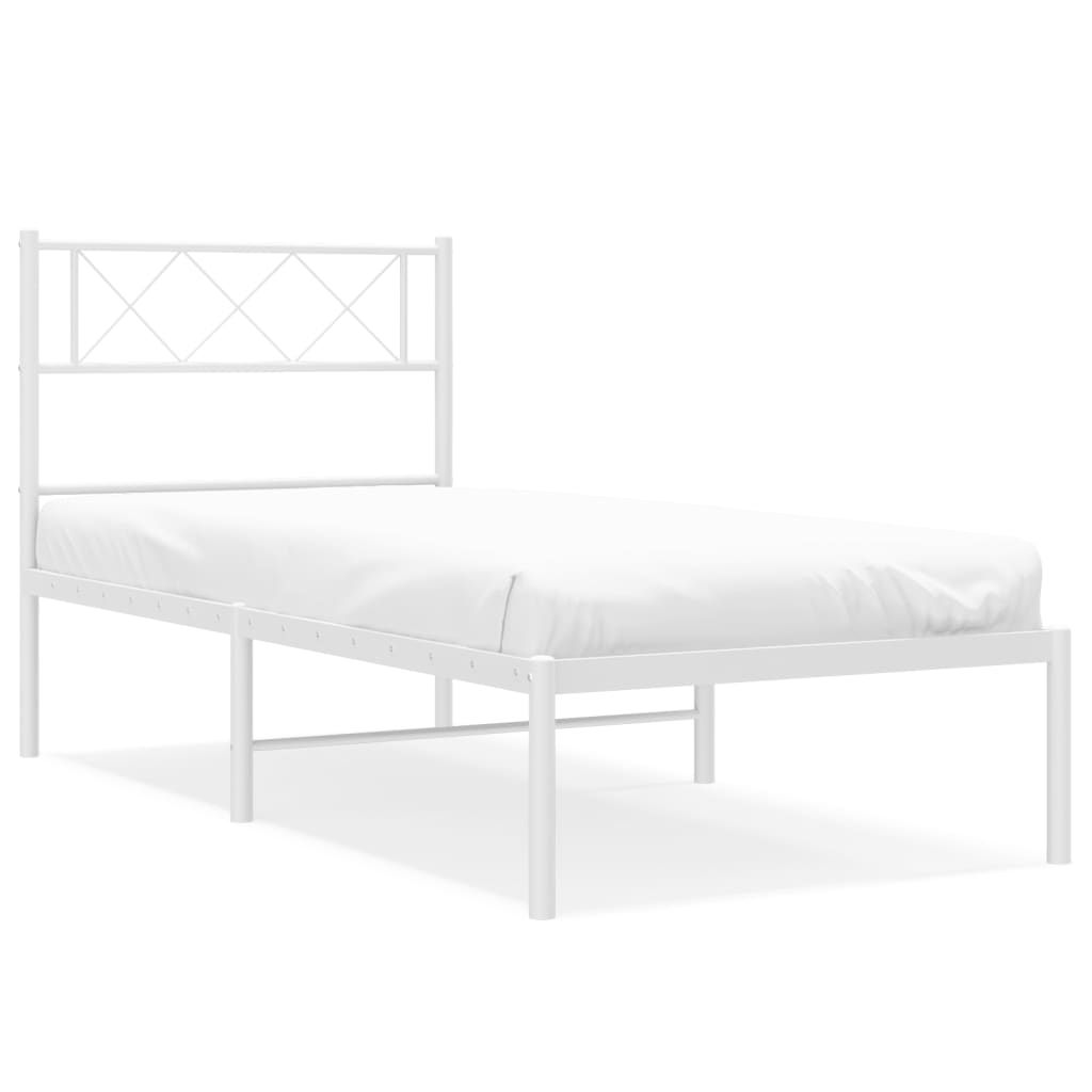 Metal Bed Frame without Mattress with Headboard White 90x190cm