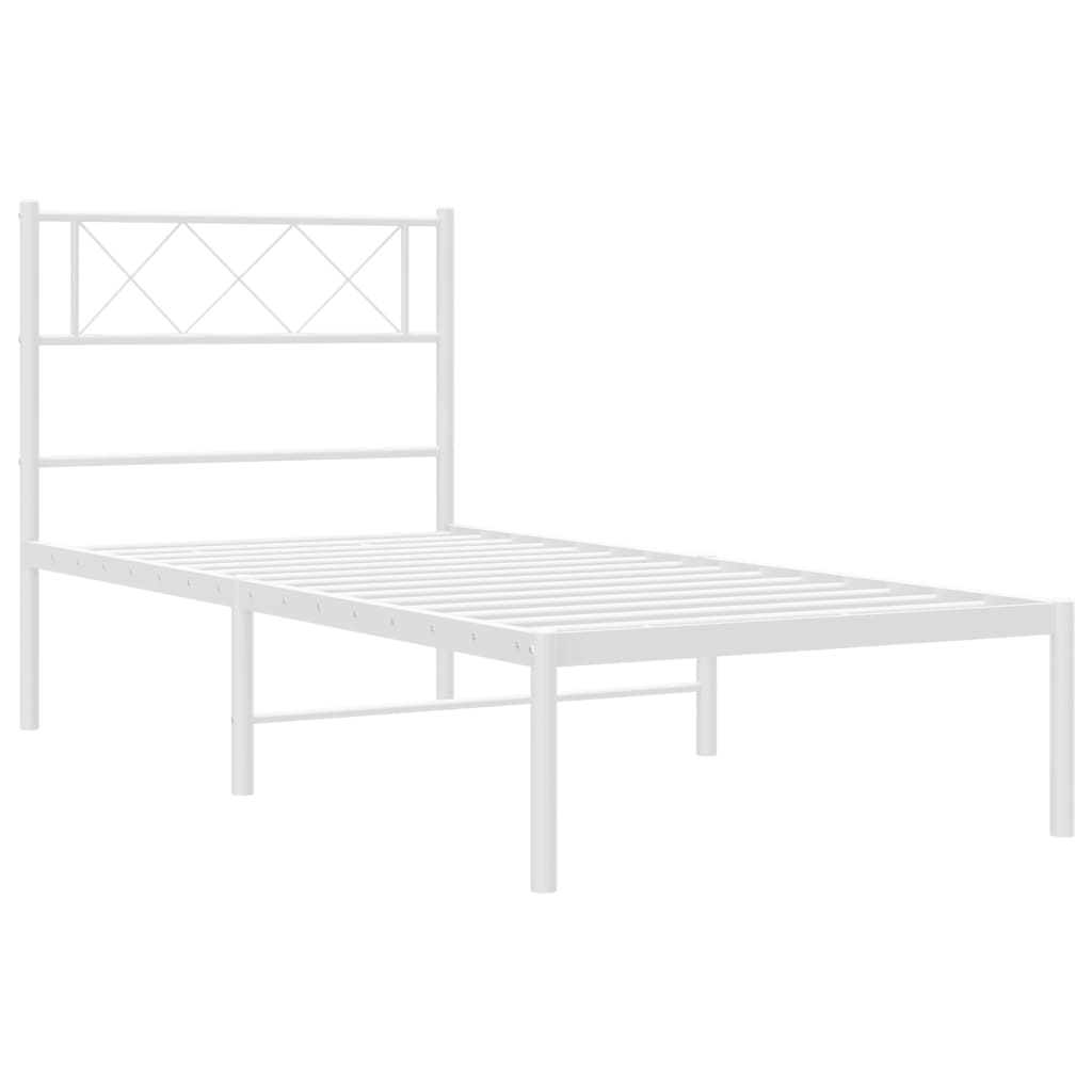 Metal Bed Frame without Mattress with Headboard White 90x190cm