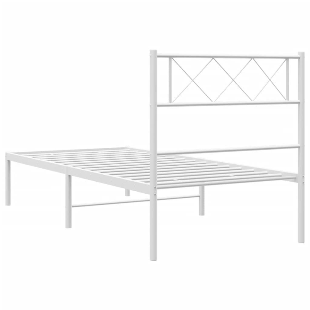 Metal Bed Frame without Mattress with Headboard White 90x190cm