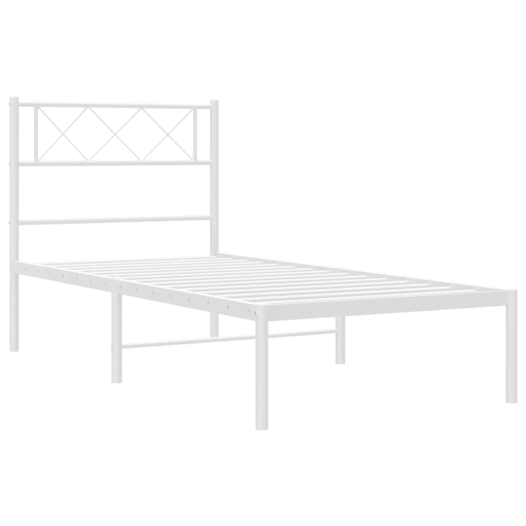 vidaXL Metal Bed Frame without Mattress with Headboard White 90x200cm