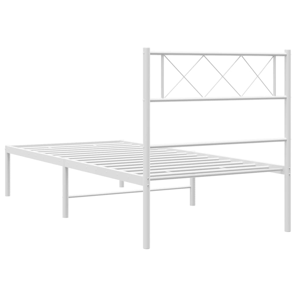 Metal Bed Frame without Mattress with Headboard White 100x190cm